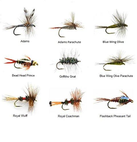 Fly Fishing Lures Wet Assortment - 36 or 72 Popular Dry and Wet Flies - 9  Patterns in 4 Sizes
