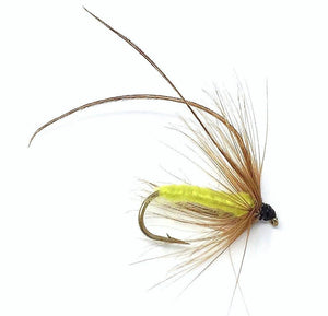 Feeder Creek Fly Fishing Trout Flies - Caddis Mayfly Yellow Wet Fly Soft Hackle -Three Sizes 14,16,18 - Feeder Creek