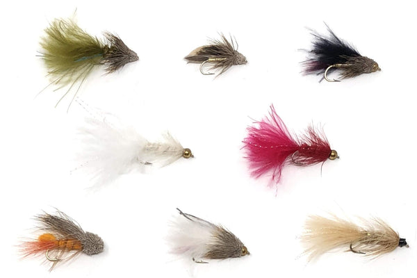 Feeder Creek Fly Fishing Trout Flies -8 Popular Streamers in Many Colors- 16 Wet Flies - Wooly Bugger, Muddler, Conehead
