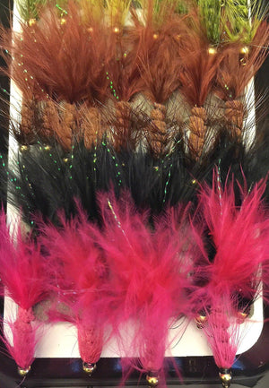 Fly Fishing Assortment - Bead Head Wooly Bugger - 36 Flies with Fly Box - 5 Color Variety - Feeder Creek