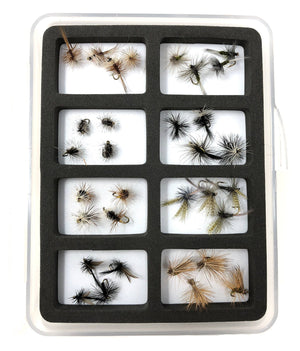 Fly Fishing Assortment - 32 Classic Dry Flies / Fly Box - 8 PATTERNS 4 Sizes - Feeder Creek