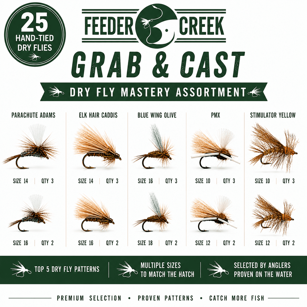 Fly Assortment Adams, Elk Hare, BWO, PMX, Stimulator