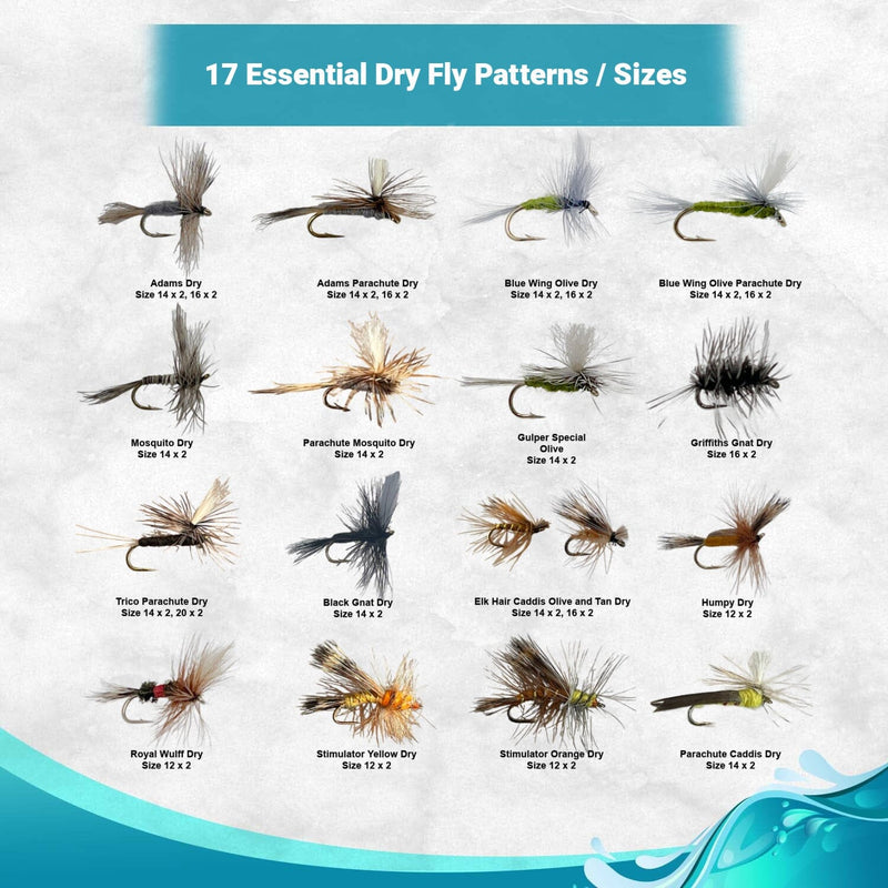 120pc Dry Flies, Wet Flies, Streamers | Essential Fly Fishing Kit with Fly Box and 2 Ebooks