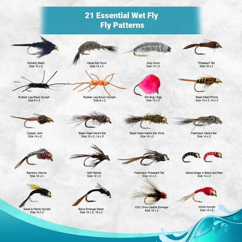 120pc Dry Flies, Wet Flies, Streamers | Essential Fly Fishing Kit with Fly Box and 2 Ebooks