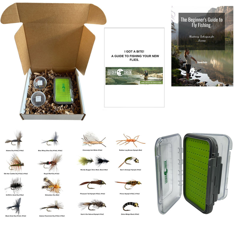 48pc Dry Flies, Wet Flies, Streamers | Essential Fly Fishing Kit with Fly Box and 2 Ebooks