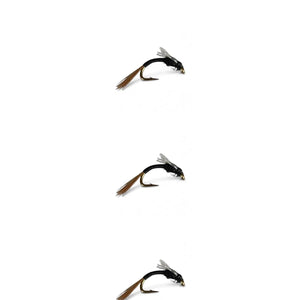 Barrs emerger Three fishing flies on a white background