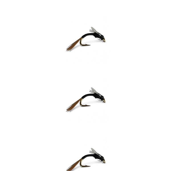 Barrs emerger Three fishing flies on a white background