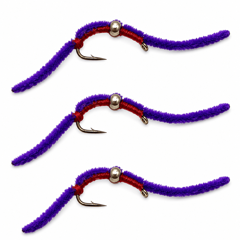San Juan worm purple bead head 3 pack
