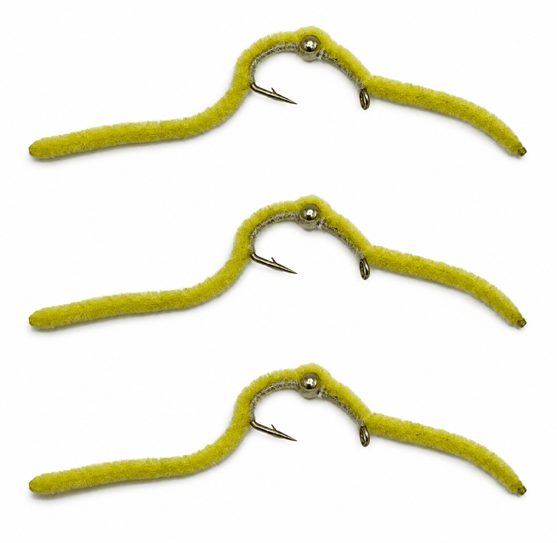 San Juan Worm Yellow with Bead Head 3 Pack