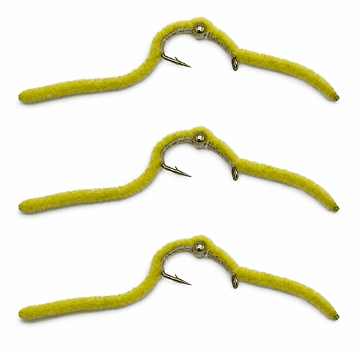 San Juan Worm Yellow with Bead Head 3 Pack