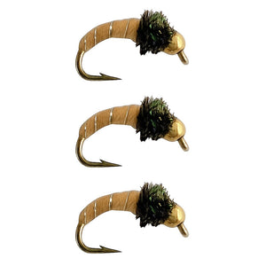 bead head caddis larva tan