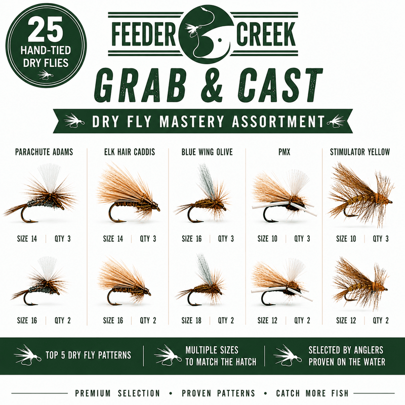 Fly Assortment Adams, Elk Hare, BWO, PMX, Stimulator