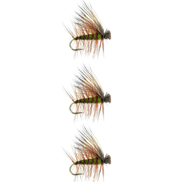 elk hair caddis olive dry flies 3 pack