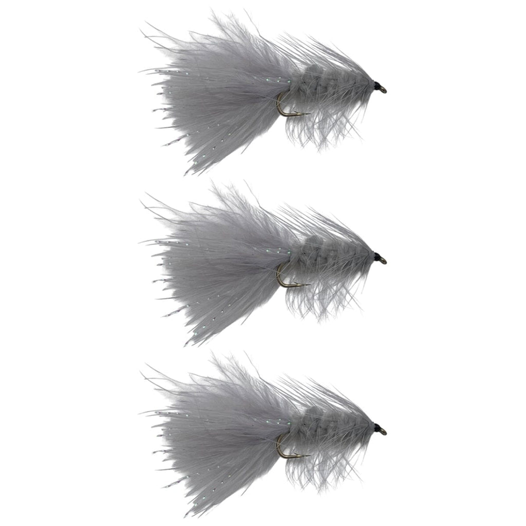 woolly bugger streamer flies grey 3 pack