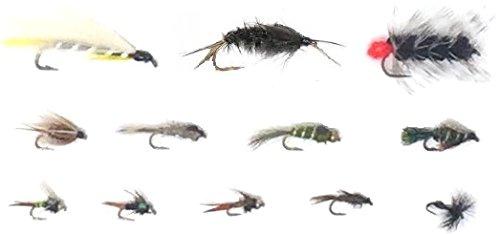 Feeder Creek Fly Fishing Assortment - One Dozen -  12 Patterns - Nymph, Streamers, Helgrammite, More - Feeder Creek