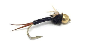Fly Fishing Trout Flies - Copper John Black Nymph with Bead Head - One Dozen 4 Sizes - Feeder Creek
