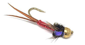 Fly Fishing Trout Flies - Copper John Red Nymph with Bead Head - One Dozen 4 Sizes - Feeder Creek