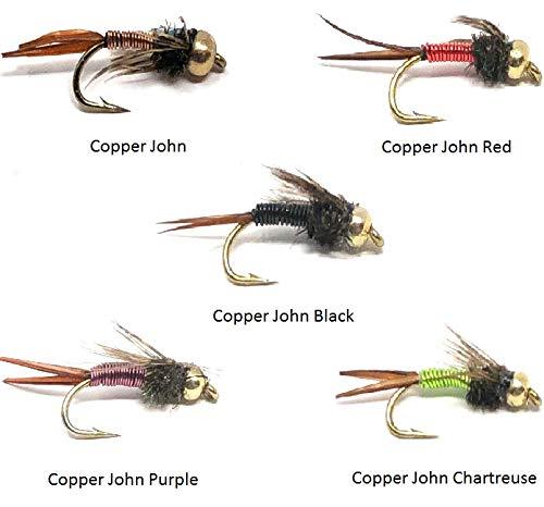 Feeder Creek Fly Fishing Assortment - 20 Copper John Flies in 5 Colors and 4 Sizes 12,14,16,18