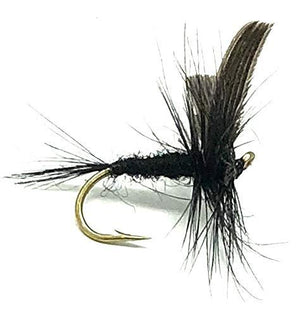 Feeder Creek Fly Fishing Assortment - Two Dozen Flies in 6 Trout Crushing Patterns of Dry Flies (Griffith's Gnat, Grey Ugly, Black Gnat, Black Humpy, Bivisible Black, Stimulator Black) Sizes 12-14