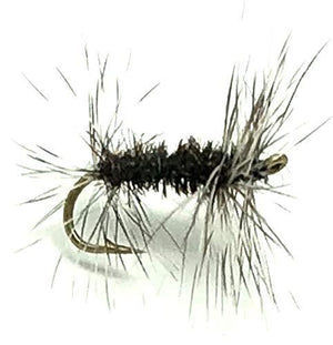 Feeder Creek Fly Fishing Assortment - Two Dozen Flies in 6 Trout Crushing Patterns of Dry Flies (Griffith's Gnat, Grey Ugly, Black Gnat, Black Humpy, Bivisible Black, Stimulator Black) Sizes 12-14