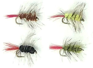 Fly Fishing Wooly Worm Assortment Wet Streamer Flies - 24 Hand Tied Worms Black, Yellow, Green, and Brown