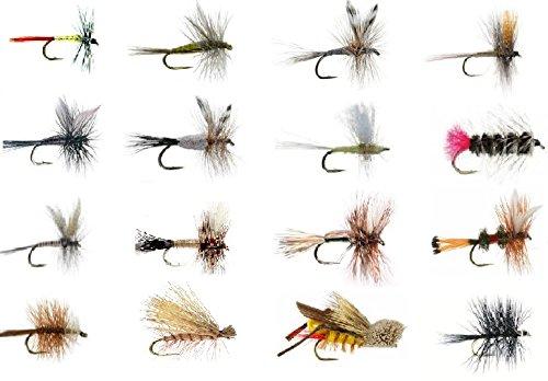 Feeder Creek Fly Fishing Assortment - Wet and Dry Flies for Trout Fishing - 16 Patterns (3 of Each) - Feeder Creek