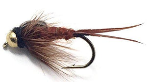 Feeder Creek Brown Bead Head Stonefly Nymph Flies - One Dozen - 3 Sizes 12,14,16 (4 of Each) - Feeder Creek