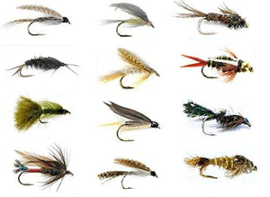 Feeder Creek Fly Fishing Lures Set - Wet and Dry Variety  - 12 Patterns (2 of Each Pattern) - Feeder Creek