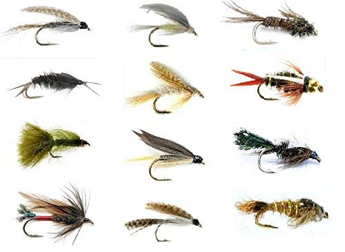 Fly Fishing Lures Set - Wet and Dry Variety for Trout and Freshwater Fish - 12 Patterns - Feeder Creek