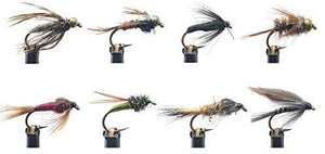 Feeder Creek Fly Fishing Assortment - 24 Flies in 8 Patterns - Nymphs and Wets with Fly Box