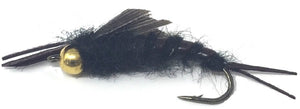 Feeder Creek Flies - BEAD HEAD STONEFLY BLACK - One Dozen Wet Flies - 3 Sizes 10,12,14 - Feeder Creek