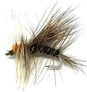 Feeder Creek Fly Fishing Assortment Stimulator Dry Flies for Trout and Other Freshwater Fish - 36 Hand Tied Flies in Sizes 12,14,16 (3 of Each Size) Yellow, Orange, Black, Green, Purple and Crystal