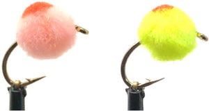 Feeder Creek Glo Bug Fly Fishing Trout Flies - One Dozen Wet Flies - Peach and Chartreuse (6 of Each) Size 6