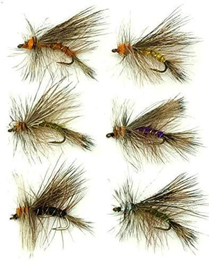 Feeder Creek Fly Fishing Assortment Stimulator Dry Flies for Trout and Other Freshwater Fish - 36 Hand Tied Flies in Sizes 12,14,16 (3 of Each Size) Yellow, Orange, Black, Green, Purple and Crystal