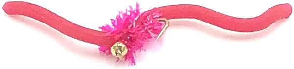 Fly Fishing Flies - Squirmy Wormy - One Dozen Size 12 - with Bead Head (Pink)