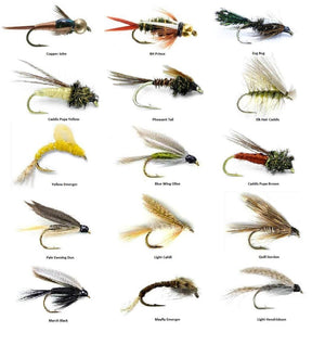 Fly Fishing Flies Assortment - Popular for Trout Fishing  - 15 Wet Flies - 15 Patterns - Feeder Creek