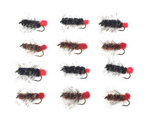 Feeder Creek WOOLY WORM BLACK / BROWN Wet Streamer Flies - Hand Tied Size 10 (6 of Each Size) - Feeder Creek