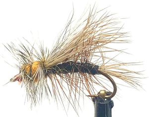 Feeder Creek Fly Fishing Trout Flies - Stimulator Black Dry Fly - Hand Tied Attractor/Prospecting for Trout and Freshwater Fish - 4 Size Assortment 12,14,16,18 - One Dozen (3 of Each Size)