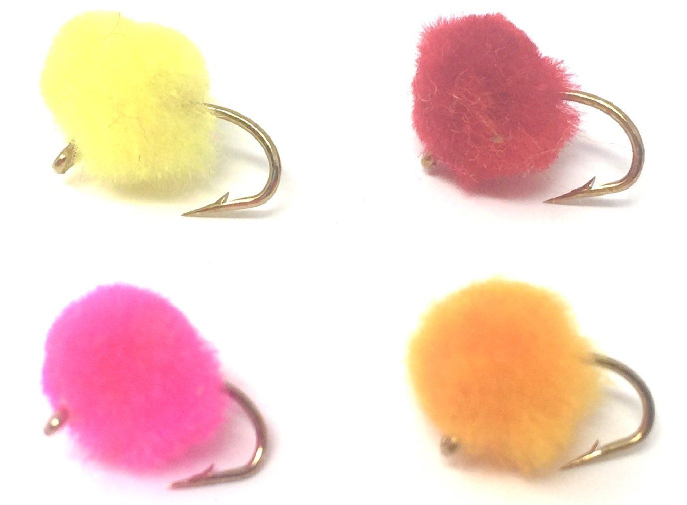 Fly Fishing Flies Trout Eggs Assortment - 12 Flies in Size 12 in Yellow,  Pink, Orange, and Red