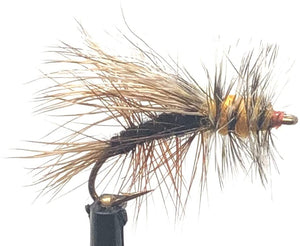 Feeder Creek Fly Fishing Trout Flies - Stimulator Black Dry Fly - Hand Tied Attractor/Prospecting for Trout and Freshwater Fish - 4 Size Assortment 12,14,16,18 - One Dozen (3 of Each Size)