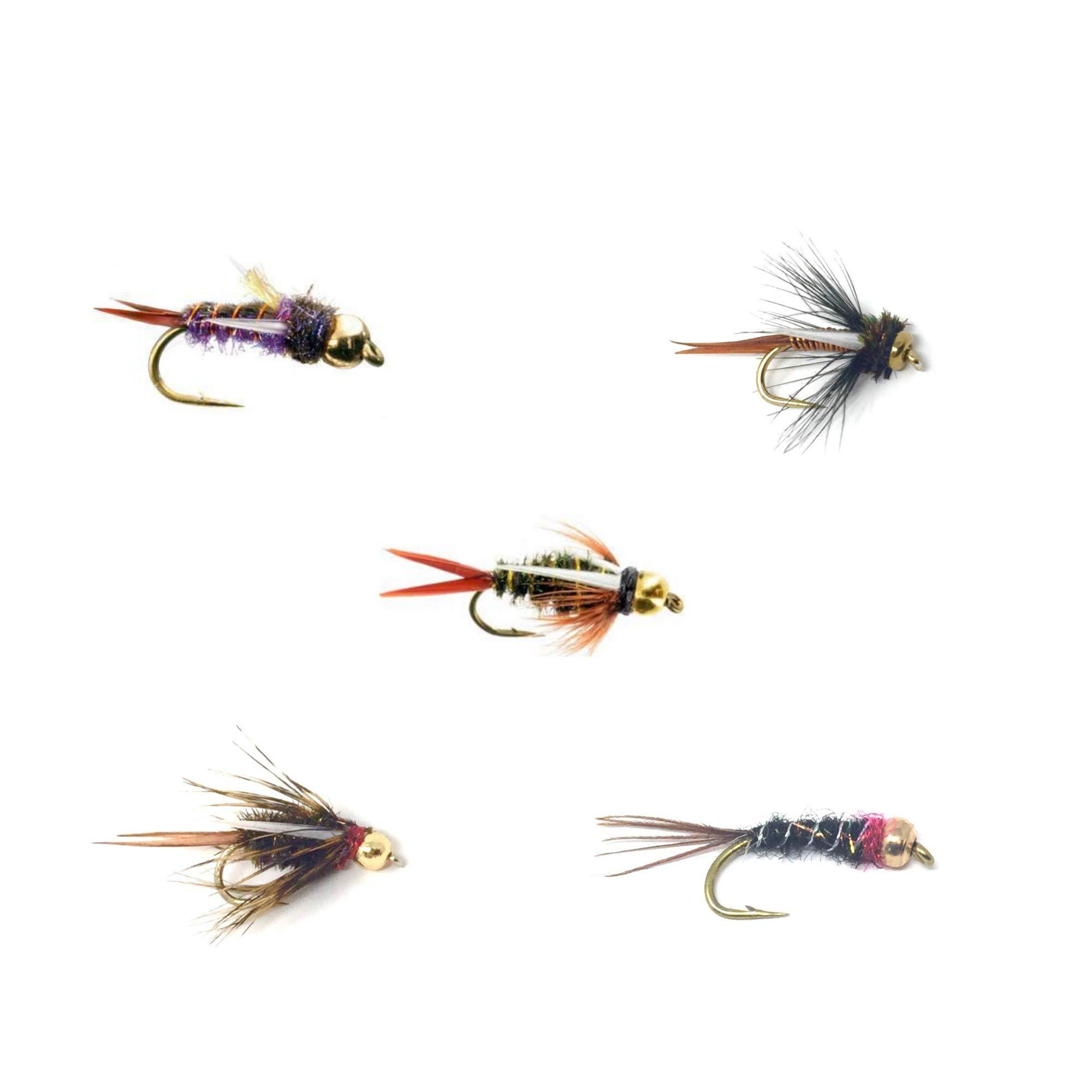 Feeder Creek Fly Fishing Trout Flies - Bead Head Prince Nymph Assortment -  5 Patterns in 3 Sizes - Prince, Montana, Electric, King, Purple, and Psycho