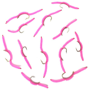 Feeder Creek San Juan Worm Pink Fly Fishing Trout Flies Size 12,14,16,18 (3 of Each Size) - Feeder Creek