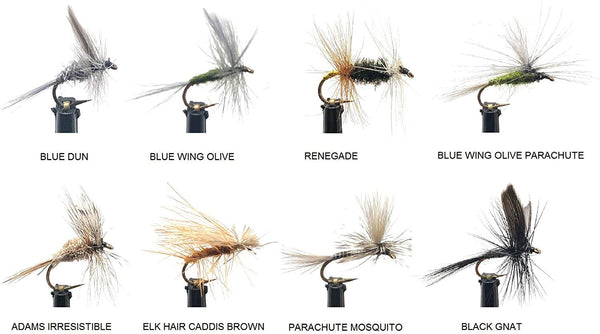 Feeder Creek Fly Fishing Assortment - 24 Dry Flies in 8 Patterns in Size12-16 with Fly Box (Adams, BWO, Gnat, Dun, and More)