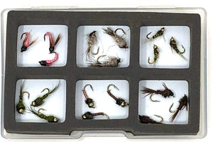 Feeder Creek Fly Fishing Assortment - 18 Flies in 6 Patterns - Nymphs with Magnetic Fly Box