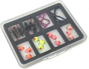 Feeder Creek Fly Fishing Assortment - 24 Flies in 8 Patterns - Eggs and Worms with Fly Box