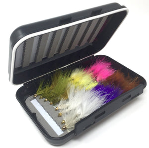 Fly Fishing Assortment - Bead Head Wooly Bugger - 24 Flies with Fly Box - 5 Color Variety - Feeder Creek