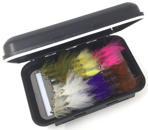 Fly Fishing Assortment - Bead Head Wooly Bugger - 24 Flies with Fly Box - 5 Color Variety - Feeder Creek