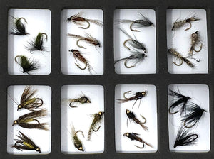 Feeder Creek Fly Fishing Assortment - 24 Flies in 8 Patterns - Wet Mayflies with Fly Box