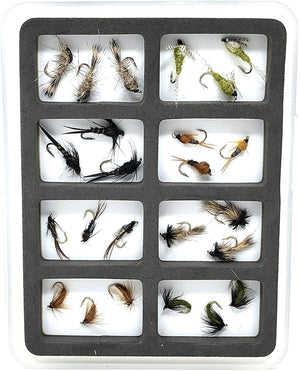 Feeder Creek Fly Fishing Assortment - 24 Flies in 8 Patterns - Nymphs with Fly Box