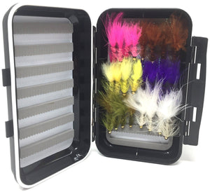 Fly Fishing Assortment - Bead Head Wooly Bugger - 24 Flies with Fly Box - 5 Color Variety - Feeder Creek